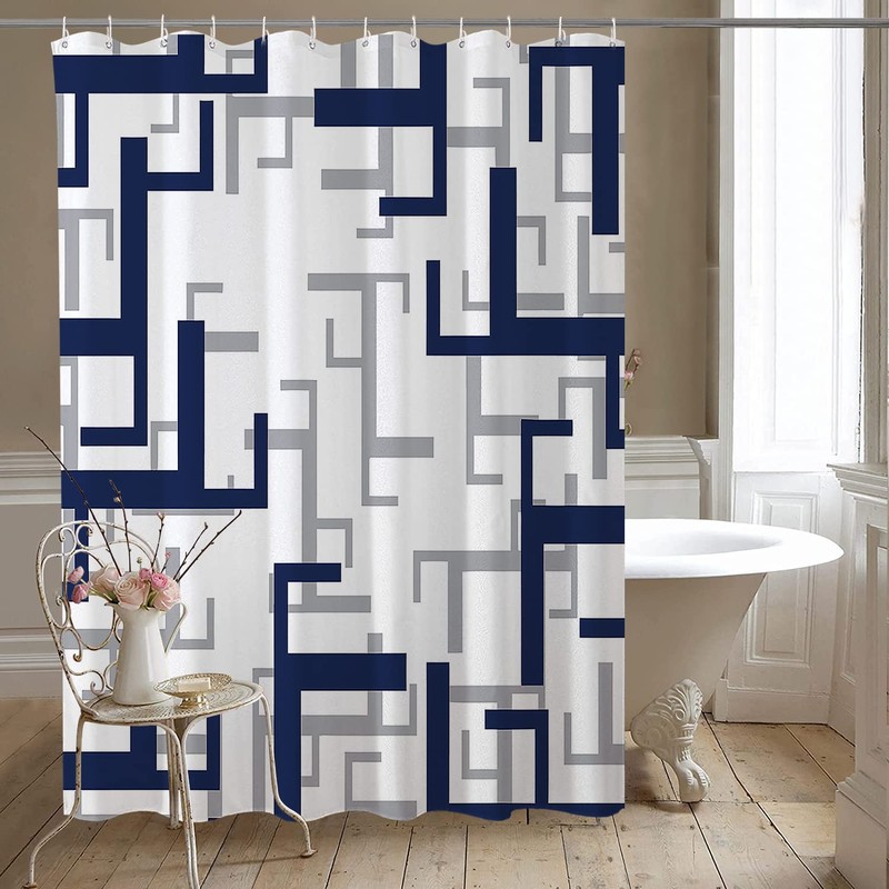 REZAYMRS Geometric Stripe Shower Curtain with 12 Hooks, 72''x72'' Waterproof