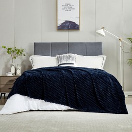 DREAMNINE Decorative Soft Large Flannel Fleece Bed Blanket King Size 108" x 90", Luxury Shag Cute 3D Patterned Big Fuzzy Velvet Blankert, Lightweight Huge Cozy Warm Microfiber Blanket Winter,Navy Blue