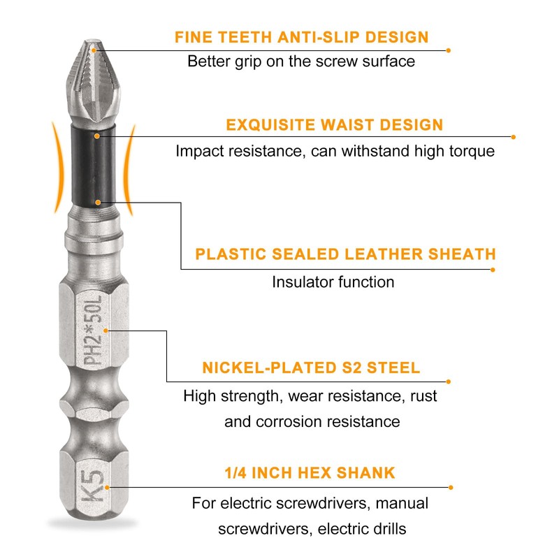 sourcing map Impact Phillips Screwdriver Bit PH2 (#2) Anti Slip