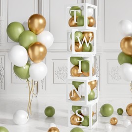 104Pcs Baby Shower Decoration Boxes for Boys,5 Sage Green Baby Shower Balloons Boxes with Letters,45 Sage Green Gold Balloons,Baby Boxes for Baby Shower,Green Birthday,Jungel Safari Party Decorations