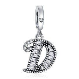 NINGAN 925 Sterling Silver Letter D Charms Fit for European Bracelets and Necklaces, Alphabet Pendant with Sparkling Cubic Zirconia as Birthdy Christmas Jewelry Gift for Women