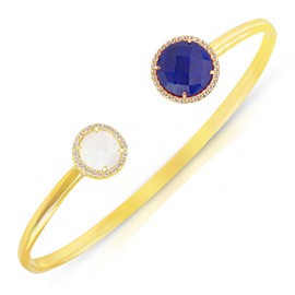 MAX + STONE Natural Moonstone & Real Lapis Lazuli Bracelet for Women | 18k Gold over Silver Bangle Bracelet for Women | Gold Lapis & Moonstone Bracelet for Women | Lightweight Cuff Bracelet for Women