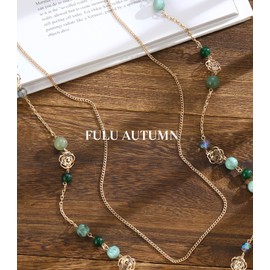 FULU AUTUMN Boho Gold Long Necklaces for Women Natural Stone Beaded Layered Long Necklace Mothers Day Gifts Dainty Flower Costume Jewelry for Women, Stone, No Gemstone