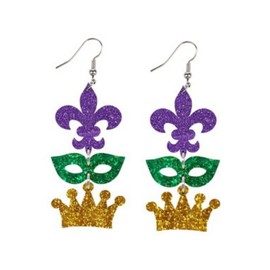 Mardi Gras Earrings Acrylic Carnival Mask Hat Crown Drop Dangle Earrings for Women-C