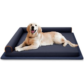 Dog Bed,Washable Dog Couch Bed with Removable Waterproof Cover,Orthopedic Pet Bed with Non-Slip Bottom,Moisture-Proof and Dust-Proof Absorbent Pad,Blue XL