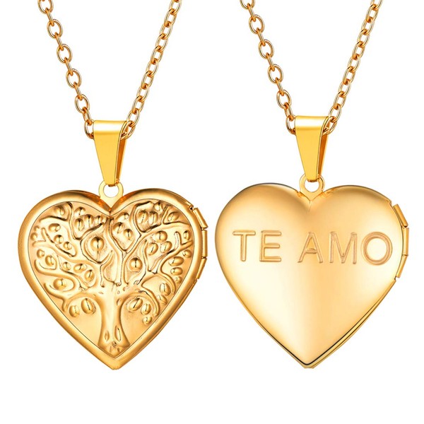 U7 Gold Locket Necklace Family Jewellery Tree of Life Heart