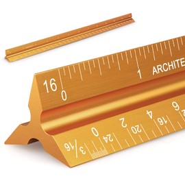 12" Architectural Scale Ruler Aluminum Architect Scale Triangular Scale Ruler for Architects, Draftsman, Students and Engineers, Golden