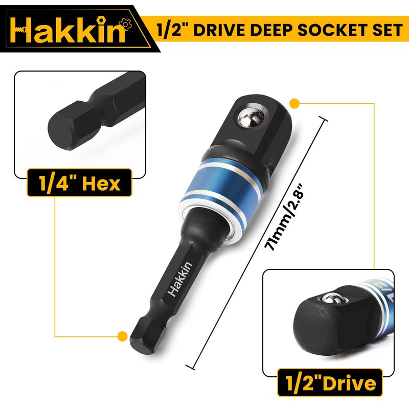 1/2 inch Drive Imapct Socket Set Hakkin 17mm Deep 6-Point