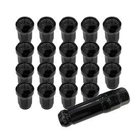 20PCS Car Wheel Lug Nuts, Fuel Rim Lug Nut Lock Removal Socket Replacement Tool, M12 x 1.25 Chrome Aftermarket Closed End Duplex 6 Spline Lug Nuts with 1 Key, Universal for SUVs, RVs(Black)