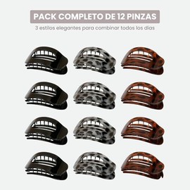 Pinzas para Cabello Mujer 12 Piezas, Clips para Cabello Planos Antideslizantes, Broches para Cabello con Fuerte Sujeción para Cabello Grueso o Fino, A