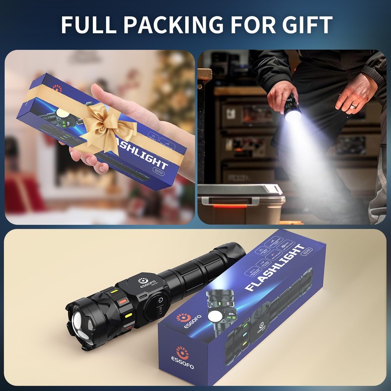 ESGOFO Rechargeable Flashlights High Lumens 10000 Long Distance, Super Bright