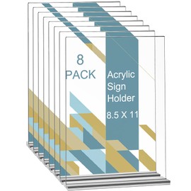 YULEER 8.5x11 Acrylic Sign Holder 8 Pack, Clear Plastic Paper Sign Holder Bulk Frames for Display Wedding Photo Picture Paper Stand for Office Desktop