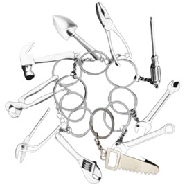 dilib Miniature Tool Key Holder, Convenient, Strap, Portable, Tool Holder, Tool Set, Silver (Hammer, Wrench, Spanner, Pliers, Screwdriver, Etc., 10 Types)