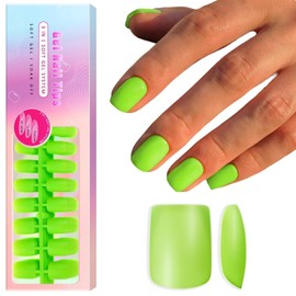 SXVME Soft Gel Nail Tips Short Square 300Pcs Pre-applied Tip Primer Nail Tips, Natural Neon Green Colored Gel Tips Acrylic Fake Nails Extensions False Nails Press ons for Easy DIY