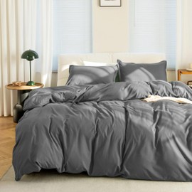 KINMEROOM Dark Grey Duvet Cover King Size Set, 3 Pieces, 1 Soft Bedding Duvet Cover 104×90 Inches with Zipper Closure 8 Ties and 2 Pillow Shams for King Size Bed (Dark Grey, King)