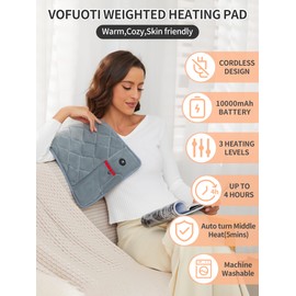 Vofuoti Weighted Heating Pad with Battery, 3 Heat Settings, Electric Cordless Heating Pad for Back, Neck & Shoulder, Abdomen, Portable Machine Washable, Large Heated Pad (Gray, 13"x24")