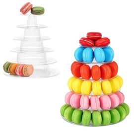 NAWTOR - Soporte de torre de macarón de 6 niveles de plástico, redondo, para decoración de tartas, postres, para baby shower, boda, cumpleaños, fiesta de té