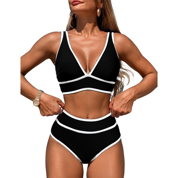 YACUN Womens High Waisted Bikini Sets Two Piece Color Block