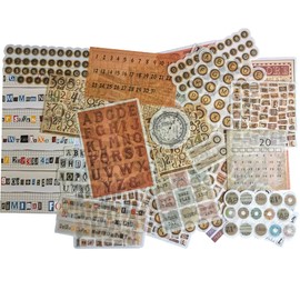 Vintage Washi Sticker Set English Character Digital Letter Self-Adhesive Sticker DIY Label for Art Craft Scrapbooking Personal Journaling Planner Diary Book Album Card