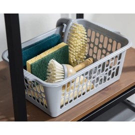 Rectangular Plastic Storage Basket, Medium Handy Basket | Multiple Colour Storage Basket, Organizing Bins for Kitchen Storage, Bathroom, Shelves, Cupboard, Office, School and Home (COOL GREY)