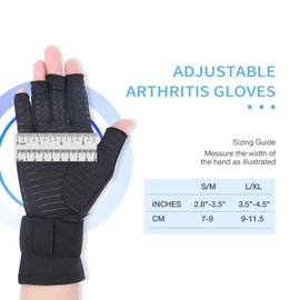 Tikaton Arthritis Compression Gloves with Adjustable Wrist Strap for Women and Men, Copper Infused Gloves for Carpal Tunnel, Hand Pain, Computer Typing (Large/X-Large, 1 Pair)