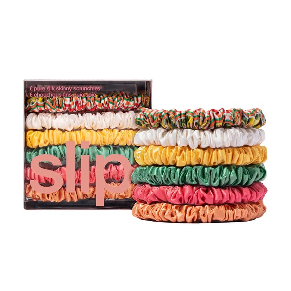 Slip Silk La Dolce Vita Hair Scrunchie Set - Skinny Scrunchie Set Made of Silk - Hair-friendly Hair Bobbles Against Hair Breakage - Made of 100% Mulberry Silk - Colour Mix in 6 Summer Colours, 1 x 6 Pieces