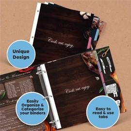 Dividers with Tabs for Recipe Binder, 12 Dividers for 3 Ring Binder, 3-Hole Punched Letter Size, Durable Heavyweight Cardstock (BBQ)