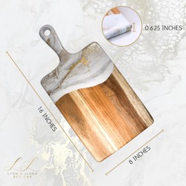 LYNN & LIANA Medium Acacia Cheese Board | Wood Resin Cutting Board | Luxury Charcuterie Board for Serving | Handmade Cutting Board | 8 In x 16 In - Gold Quartz