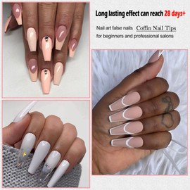 MAGIC ARMOR 550pcs Coffin Nail Tips Clear nail tips with glue for Press on Nails Ballerina Nails 10 Sizes Full cover fake nails with nail glue nail files nail clippers for DIY Nail Art Extension