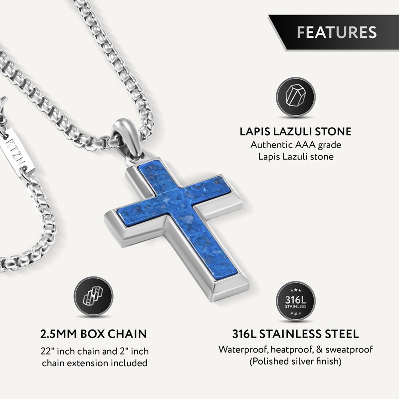 RTZN® Lapis Lazuli Cross Necklace for Men – Premium Handcrafted
