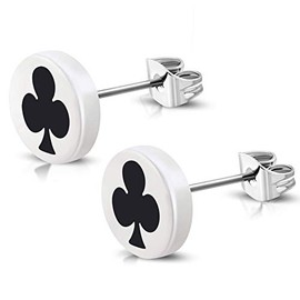 Bungsa Unisex 316L Stainless Steel Playing Cards Stud Earrings 10mm, Plastic, Created Cubic Zirconia