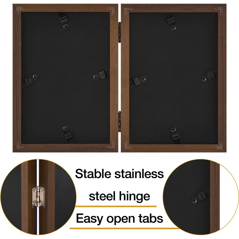 decorUhome Double 5x7 Picture Frame Vertical, Engineered Wood Bifold Photo