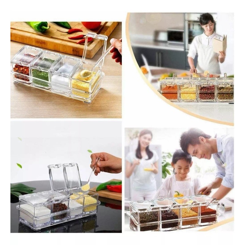 SANBREVE 4 Piezas Especieros Salsera Organizador Azucarero Cocina