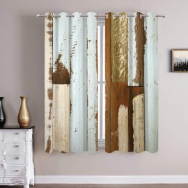 Batmerry Wood Planks Blackout Curtains for Bedroom, Grunge Paint On Old Wood Texture Grommet Top Drapes Thermal Insulated Window Curtains, Set of 2 Panels, 52x63 inches