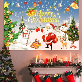 Merry Christmas Background Banner, Christmas Decoration Supplies Welcome Winter Snow Decorative Xmas Background Fabric Christmas Backdrop Santa Photo Booth Background forChristmas Party Decor