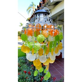 Solar CAPIZ Shell WINDCHIMES/Chandelier Mixed Pastel CAPIZ Chimes with Solar Light