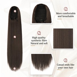 Sofeiyan Ponytail Hairpiece Hair Extension with Drawstring 60 cm Long Straight Braid Ponytail Natural Soft Hair Extension Synthetic Ponytail Extension for Women, Medium Brown