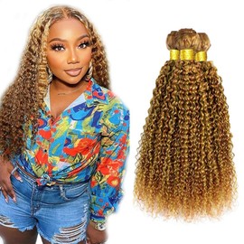 Labamiya Human Hair Bundles 28 30 32 Inch Light Brown P27/30 Jerry Curly Bundles Human Hair 100% Unprocessed Wave Bundles Human Hair for Black Women Soft Sew In Bundles Human Hair with Double Weft