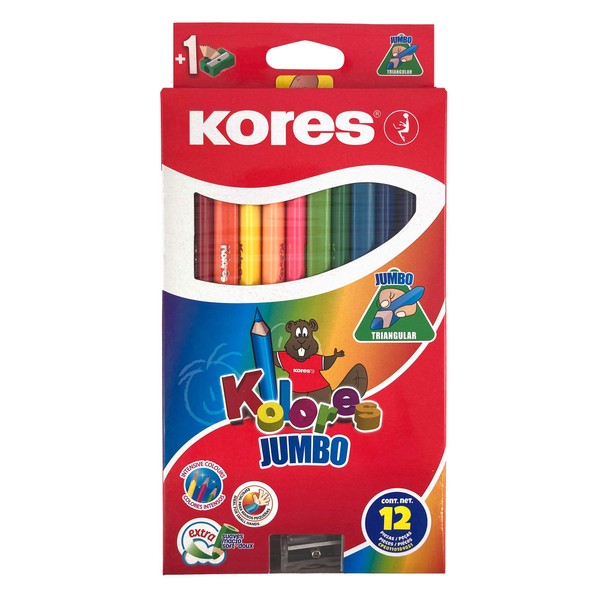 Kores Kolores Jumbo Colored Pencils, Thick, Triangular (Box Of 12