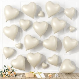 Cream Heart Balloons, Heart Shaped Balloons, 20 Pcs 5/10/18 inch Beige Foil Love Balloons for Valentine's Day Decorations Wedding Engagement Bridal Showers Anniversary Boho Celebrations