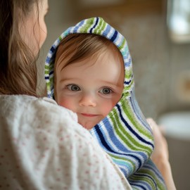 ORIGINAL KIDS Hooded Baby Towel for Newborn - 100% Cotton Large Baby Bath Towels with Hood for Boys, Girls, Infants, Toddler - Extra Absorbent & Soft Newborn Bath Essentials - Large 24x30 - Blue Multi