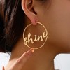 Gold Pated Large Circle Hoop Earrings with Shine Script, Lightweight