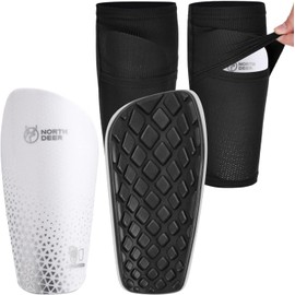 Northdeer Soccer Shin Guards for Kids Adults incl. Sleeves with Optimized Insert Pocket - Protective Soccer Equipment for Boys Girls Men (White, M)