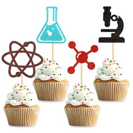 Keaziu Paquete de 36 adornos para cupcakes de ciencia, baby shower, astronomía, biología, química, física, ciencia temática, fiesta de cumpleaños