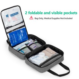 CURMIO Pequeña bolsa de primeros auxilios, bolsa organizadora vacía de emergencia para senderismo, camping, coche, viajes, hogar y exteriores, solo bolsa, gris