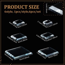 PH PandaHall 6 Pack Klarglas Display Basis, 6 Größe Quadrat Flachglas Display Stand Blöcke Würfel poliert Riser Sockel Ständer für Figuren, Kristalle, Sammlung, Schmuck, Kunsthandwerk, 3-10cm