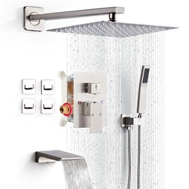 LCEVCGK Shower Faucet Set Complete with Tub Spout Shower System Wall Mounted with 8 inch Rainfall Shower Head and Handheld Shower Rain Shower Combo for Bathroom, Brushed Nickel
