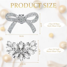 Scettar Detachable Elegant Crystal Shoe Charms, 4 Pcs - Silver Bowknot Rhinestone Shoe Decoration for Wedding Party High Heels