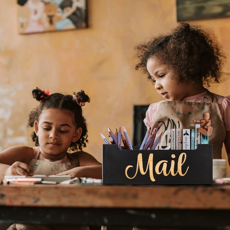Mail Organizer Mail Holder Countertop, Rustic Wooden Mail Basket Mail