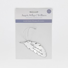 Mirrored Acrylic Feather Hanging Decoration - Feathers appear when loved ones are near | 11cm x 3.5cm | Bereavement Memorial Gift